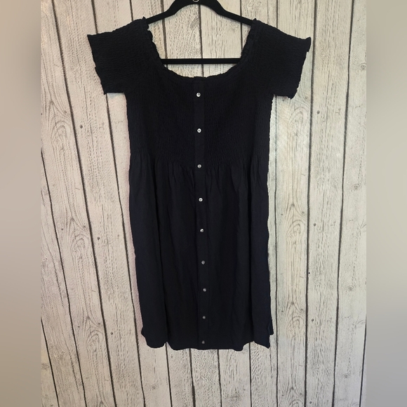 Abercrombie & Fitch Smocked Button Front Black Off The Shoulder Dress- Size Xl - Picture 7 of 7